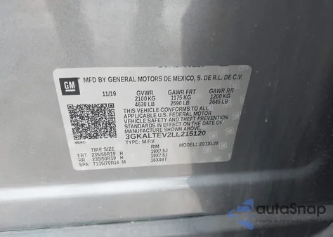 2020 GMC Terrain Awd Sle z USA, uszkodzony, nr VIN 3GKALTEV2LL215120